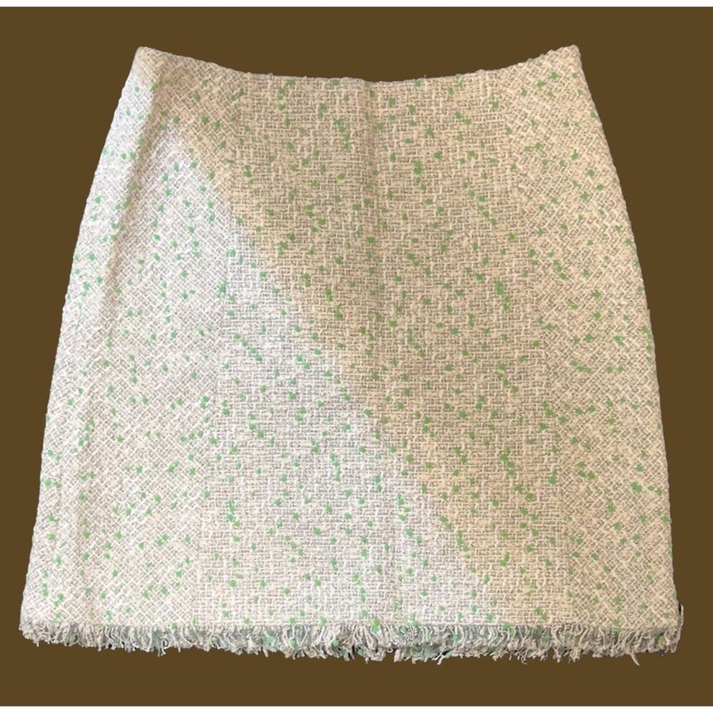PAULE KA Paris Off White & Green with Fringe  Skirt ~  M ~ "sample" ~   NEW